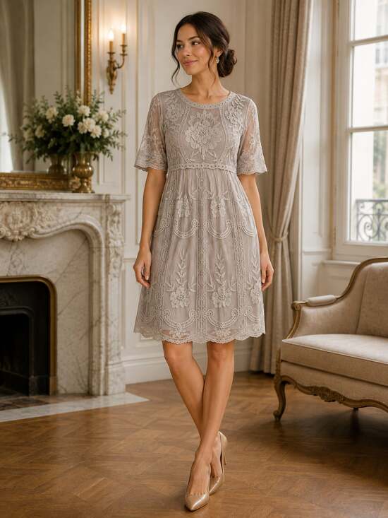 Orange Creek Dresses & Skirts - Orange Creek M/L Beige Embroidered Lace Midi Dress Lined Boho Floral